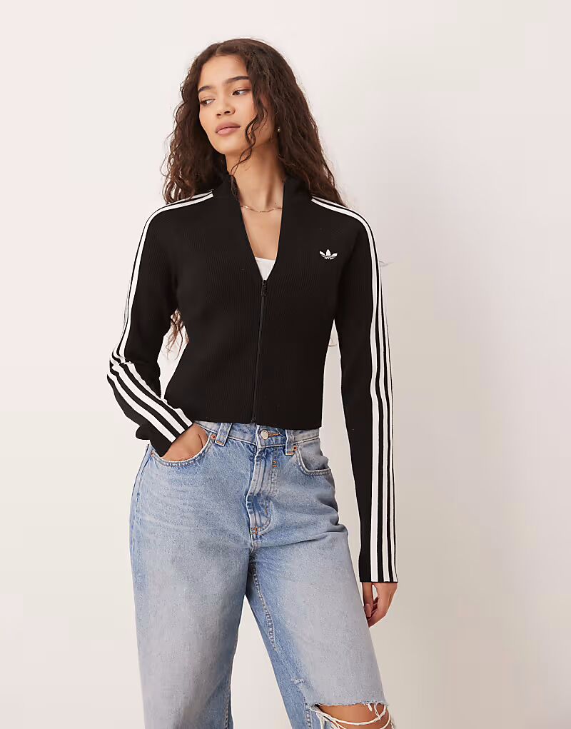 

Узкий трикотажный топ Adidas Originals Adicolor с тремя полосками черного цвета
