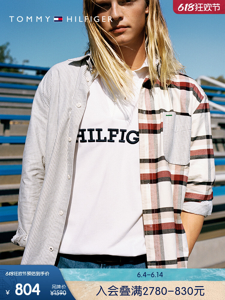 

Куртка-рубашка мужская Tommy Hilfiger в стиле пэчворк, белый / красный