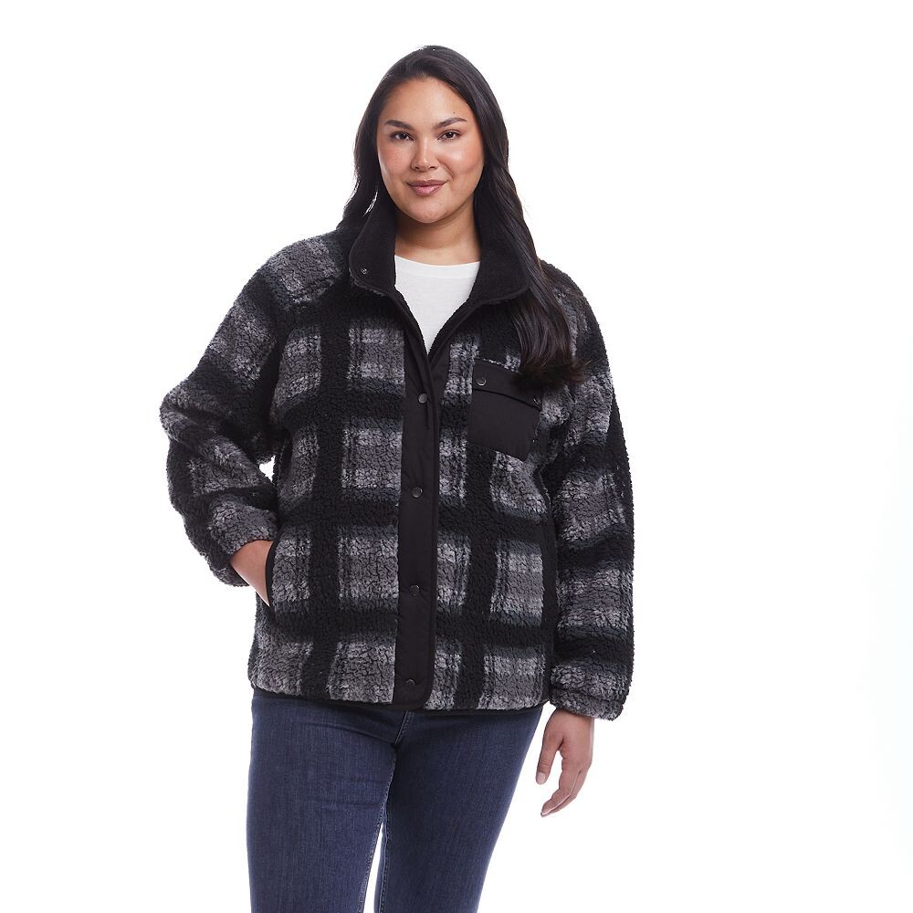 

Плюс размер Флисовая куртка из шерпы Weathercast с застежкой спереди, цвет Charcoal Plaid
