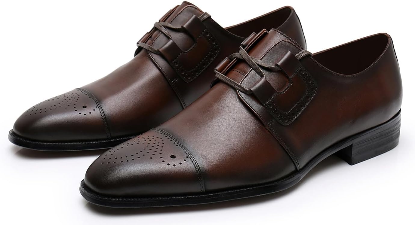 

Мужская коричневая туфли Santimon Oxfords Brown Formal Derby Casual Fashion Classic Lace Brogues Свадебная кожаная обувь