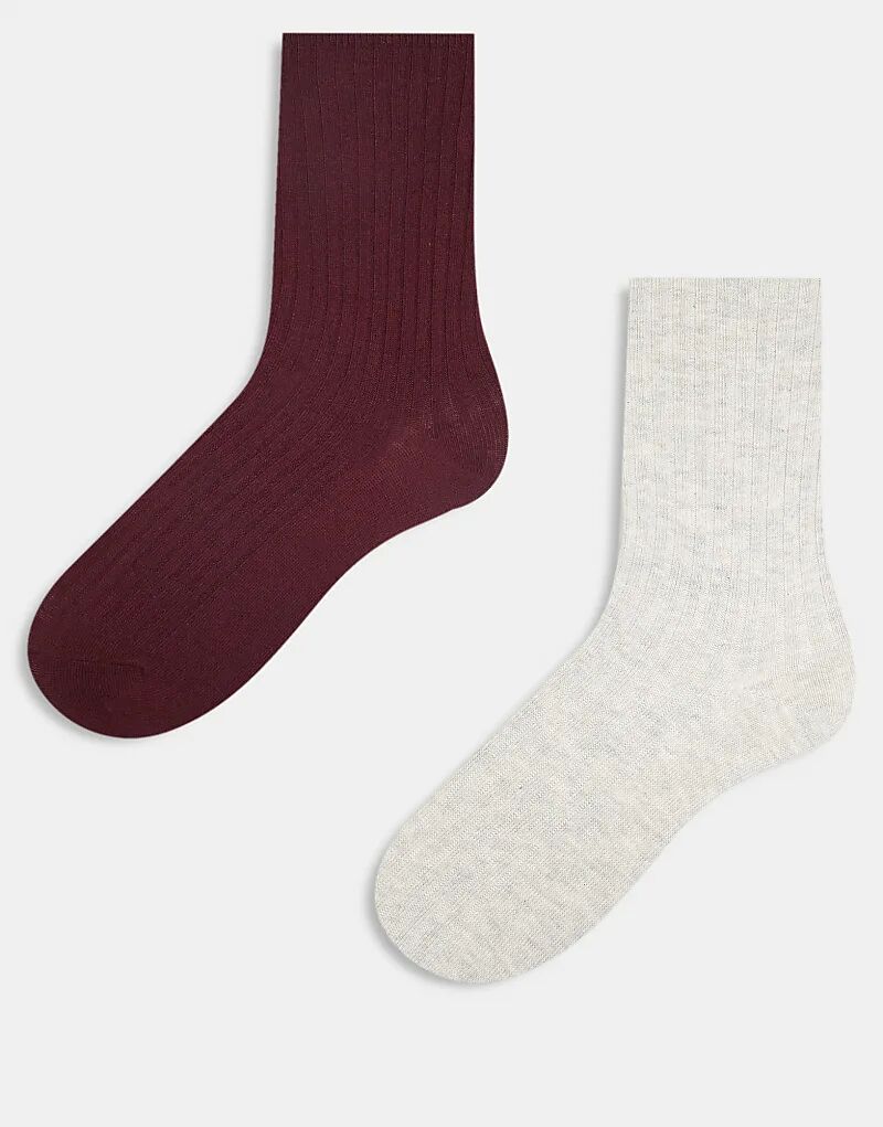 

Носки Reclaimed Vintage в рубчик длиной до щиколотки, 2 пары, бордового и светло-серого цветов