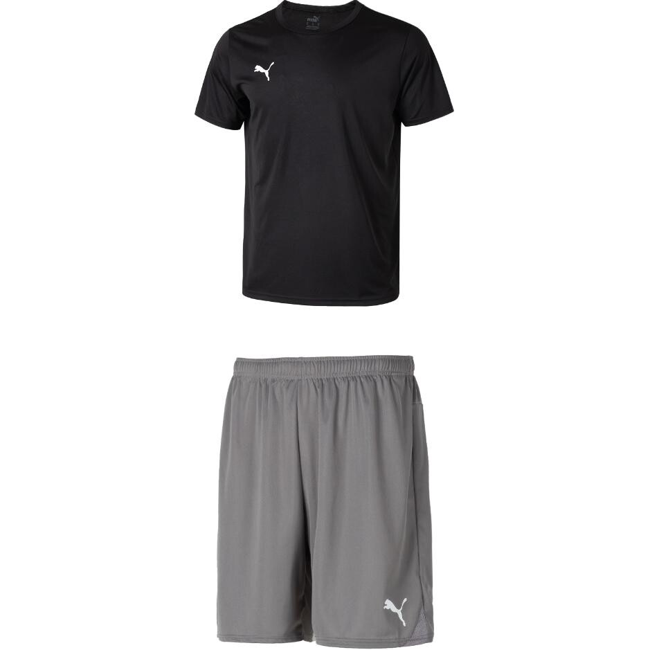 

Повседневный спортивный мужской комплект: черный топ + серые шорты Puma, черный