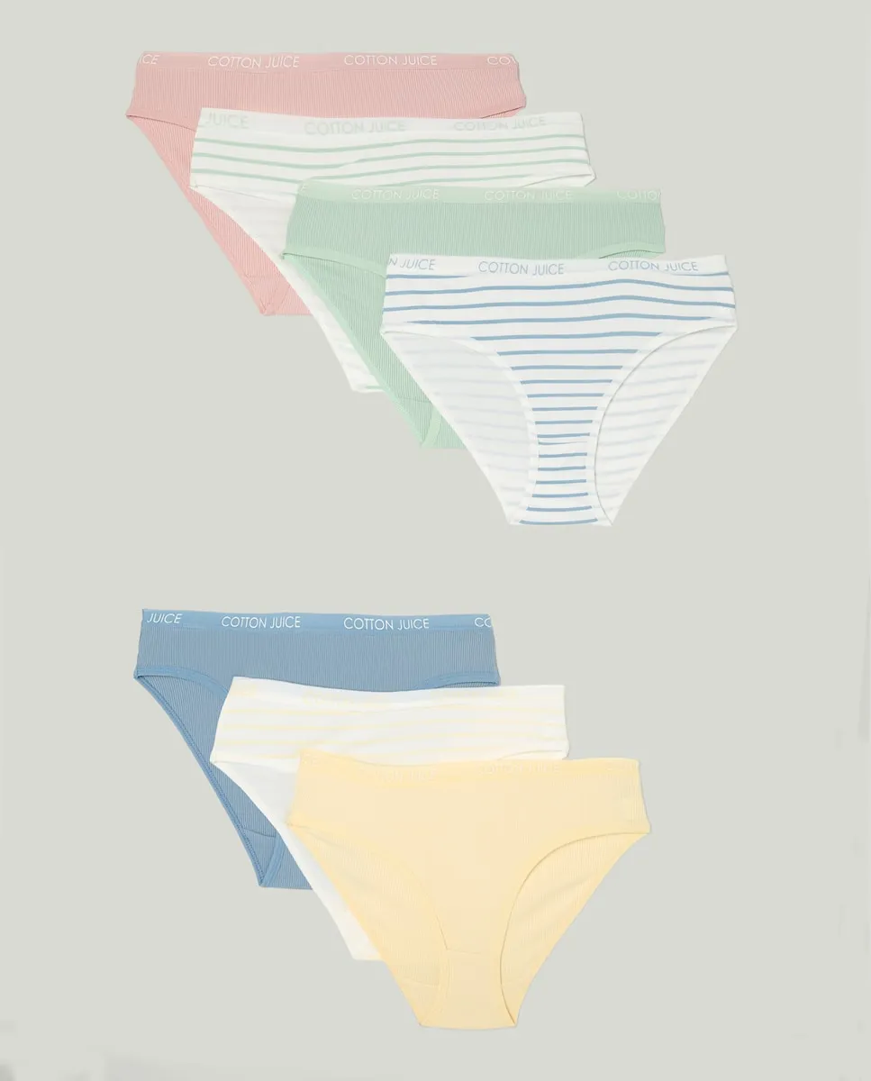 

Набор из 7 трусов с принтом и однотонных Cotton Juice, мультиколор