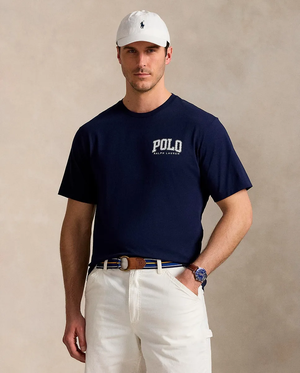 

Мужская хлопковая футболка с логотипом больших размеров Polo Ralph Lauren, тёмно-синий