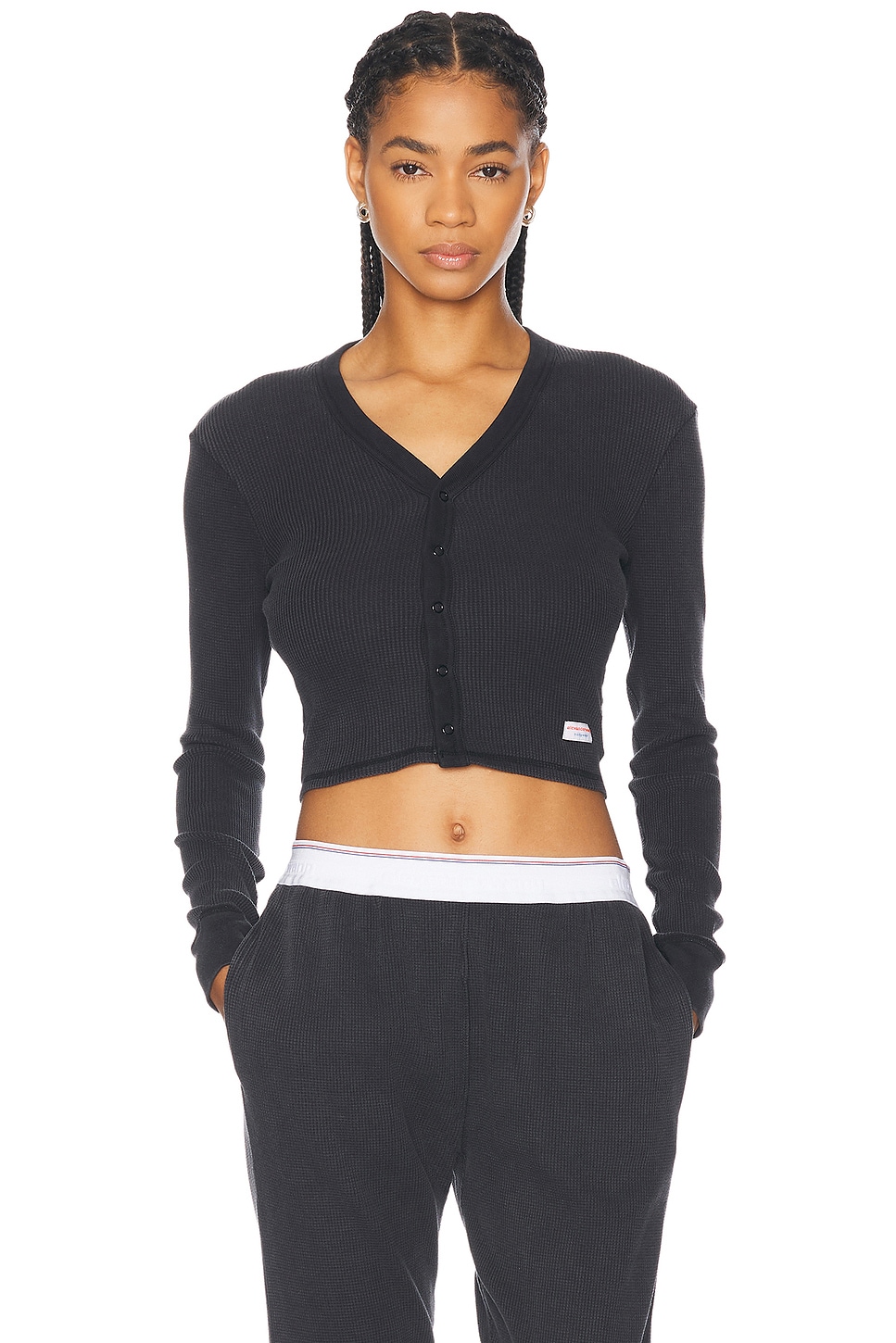

Вафельный кардиган с длинными рукавами Alexander Wang, цвет Washed Black