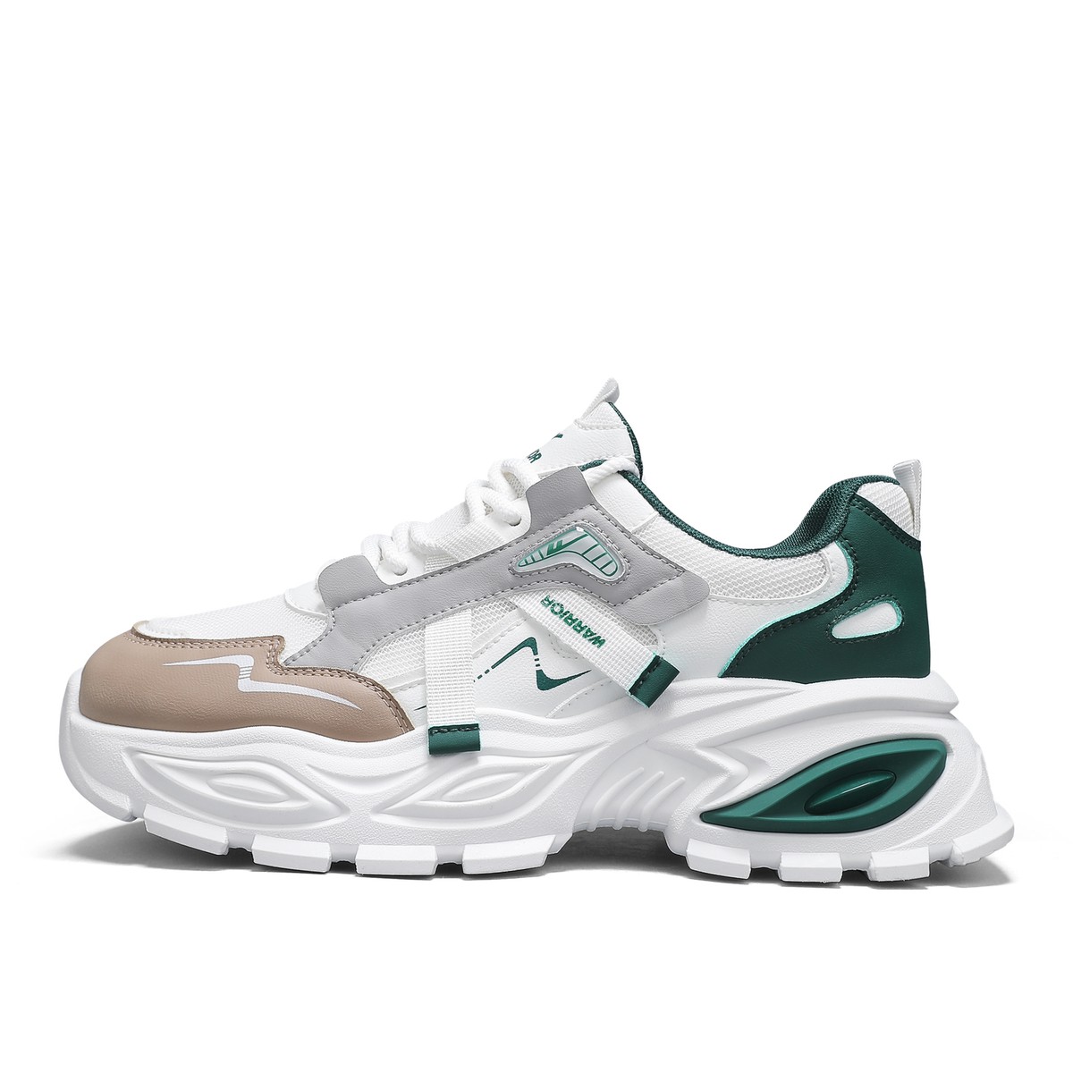 

WARRIOR Амортизирующие и дышащие низкие массивные кроссовки мужские белый серый зеленый, цвет White Gray Green