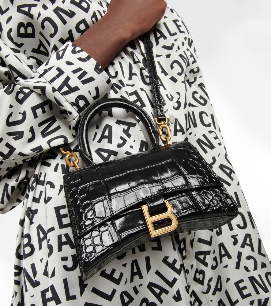 Сумка через плечо Hourglass XS из кожи с эффектом крокодила Balenciaga, черный — фото 2