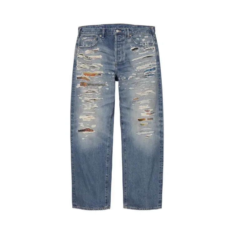 Джинсы Supreme x MM6 Maison Margiela свободного кроя из рваной ткани с кромкой, цвет «выстиранный индиго»