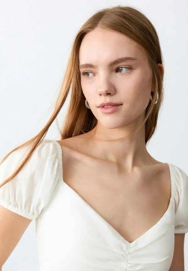 Подростковая блузка кремового цвета Mango Kids, Off-White — фото 4