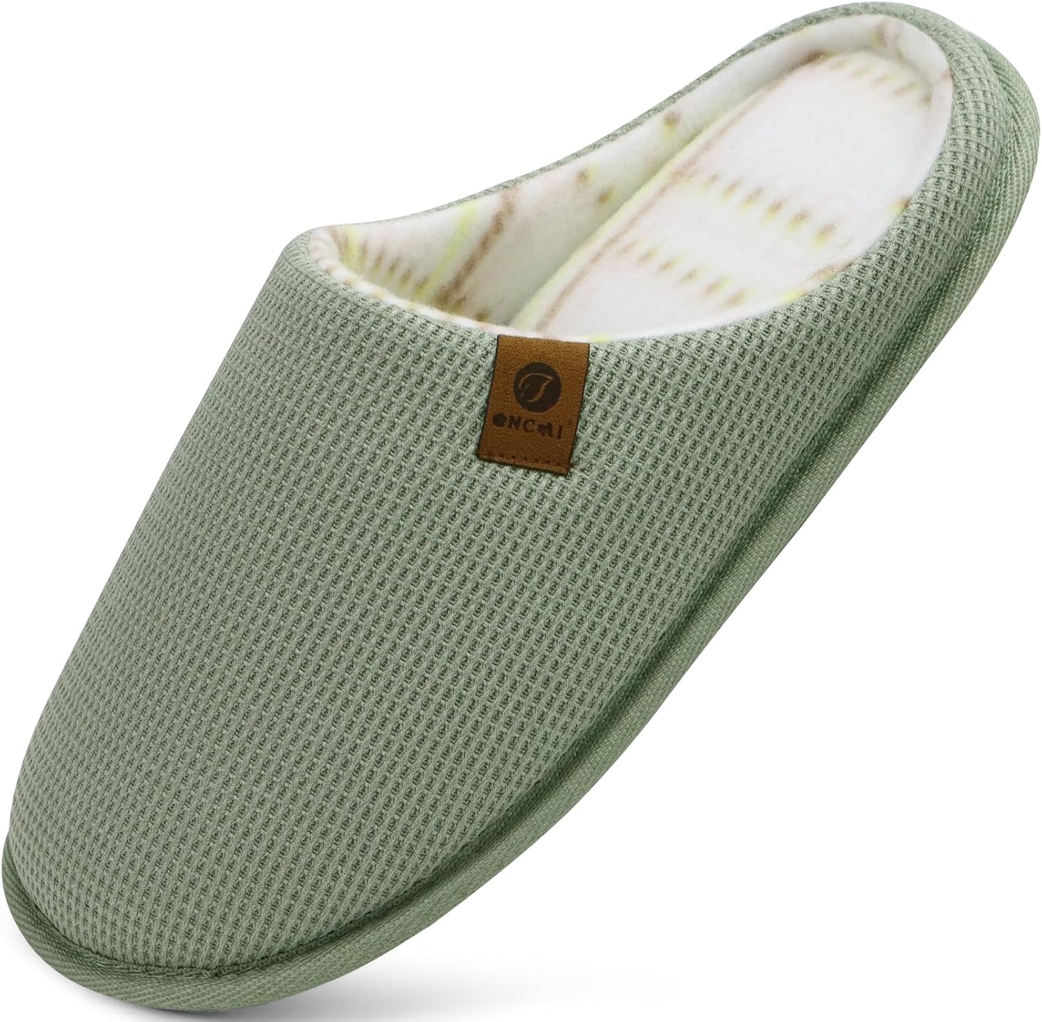 

Мужские домашние тапочки ONCAI, с амортизирующей мемори-пеной, флисовой подошвой, с искусственным мехом и резиновой подошвой для дома и улицы, размеры США 7-15, светло-зеленый