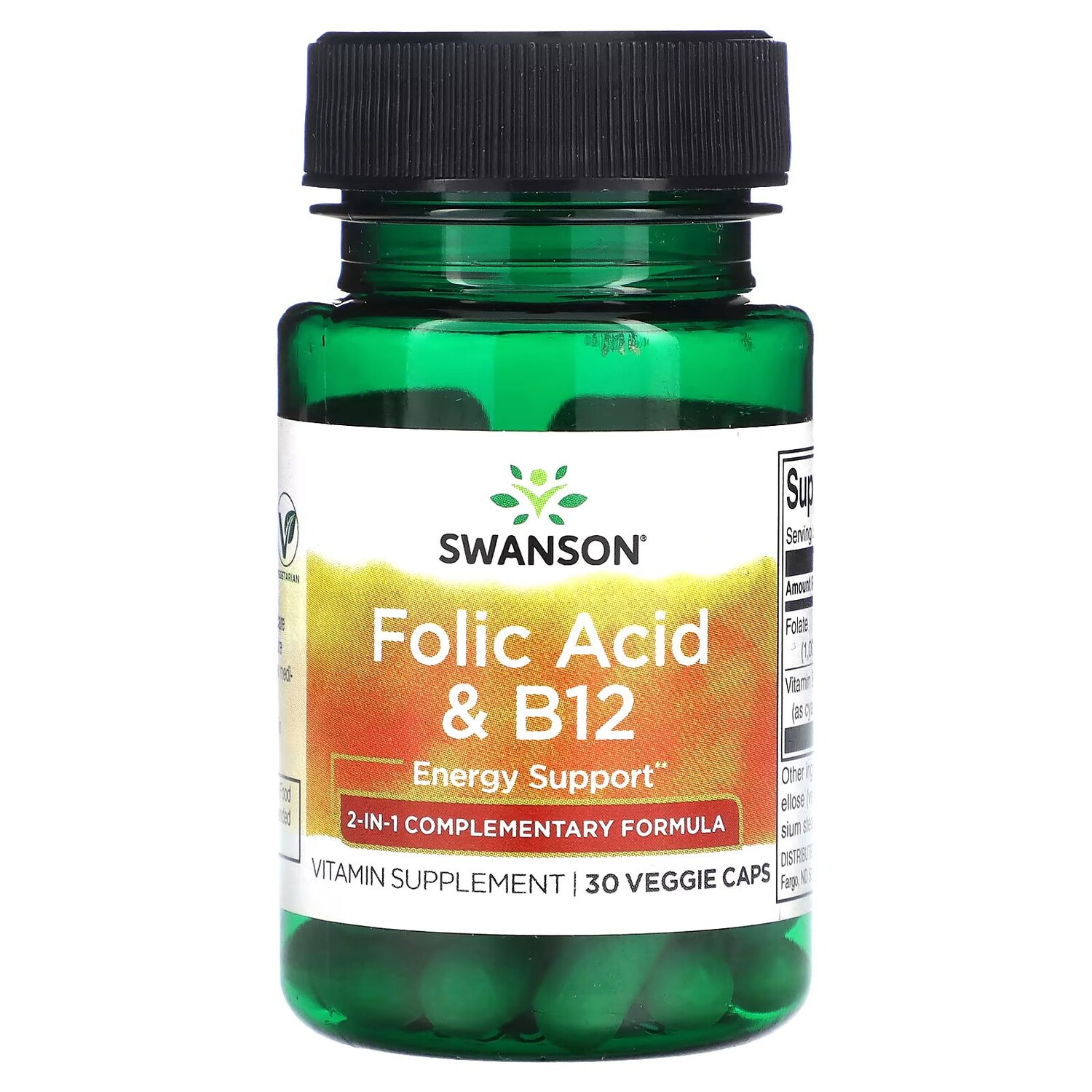 

Фолиевая кислота и витамин B12, 30 растительных капсул Swanson