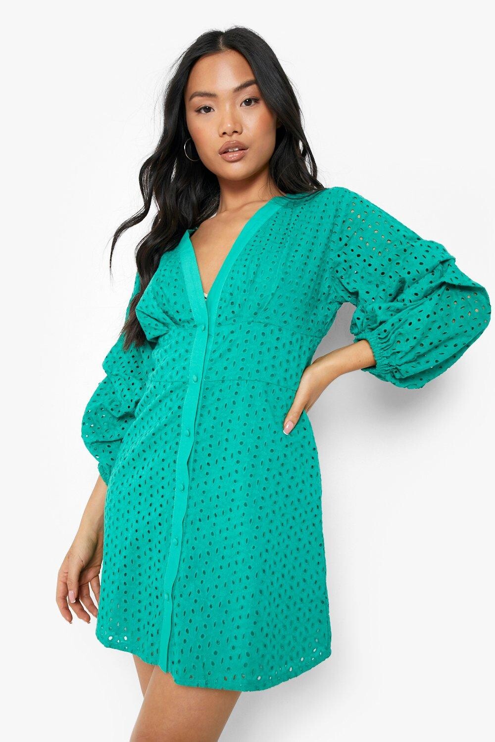 

Мини-платье мини-платье мини-платье с рукавами и со сборками Boohoo, зеленый