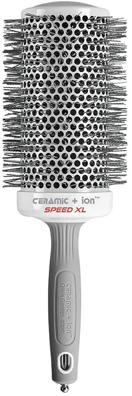 Термощетка Olivia Garden Ceramic + Ion Speed XL - удлиненная круглая - не электрическая - профессиональная щетка для укладки нормальных и густых волос 8,9 см, White/Grey