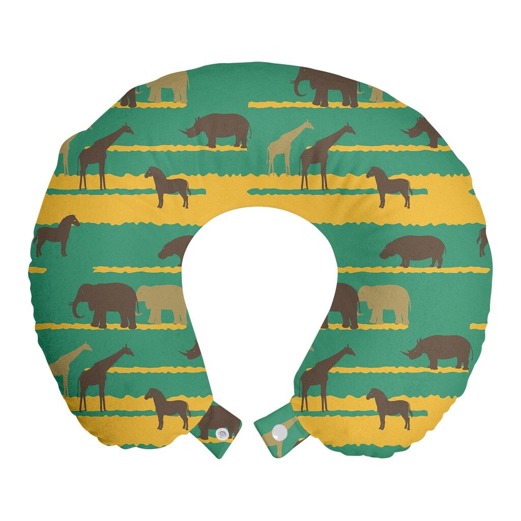 

ABAKUHAUS Animal World Travel Подушка для шеи, слоны, бегемоты, лошади, пенопластовые дорожные принадлежности для самолетов и автомобилей, 30x30 см, темно-серо-зеленый