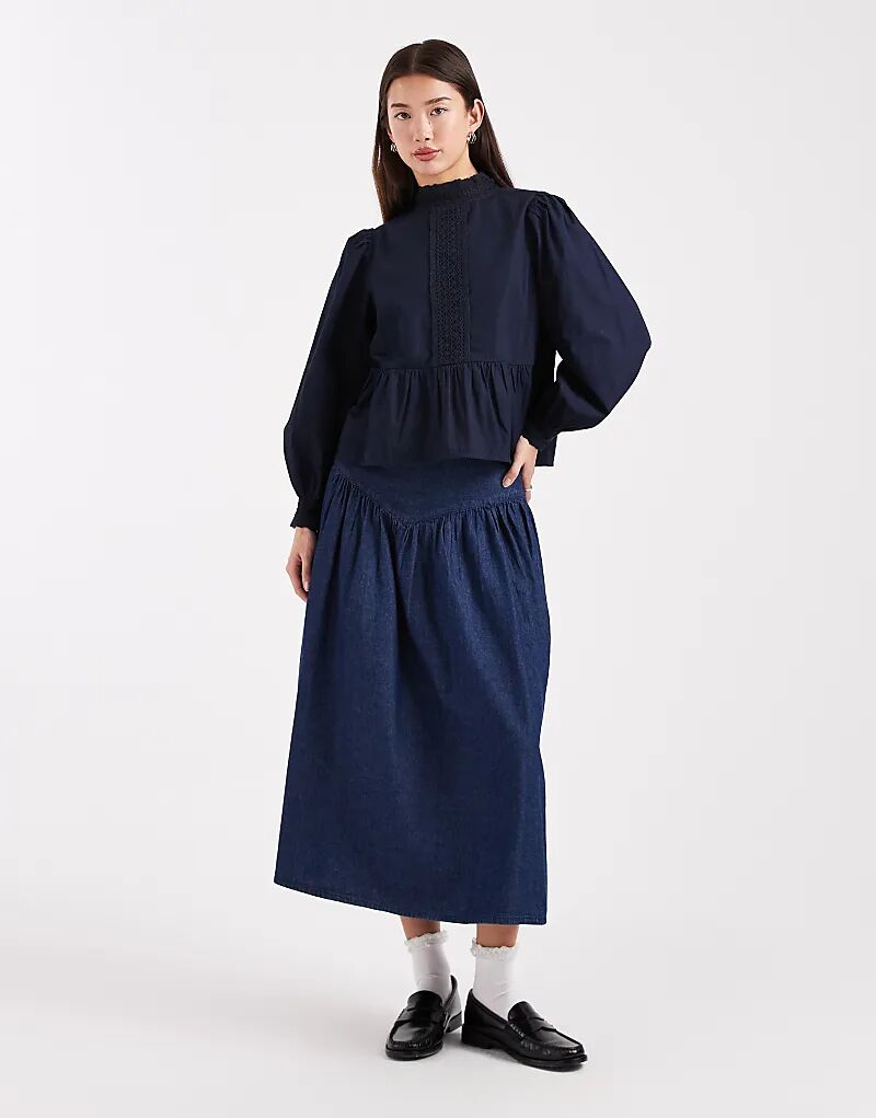 

Юбка миди из шамбре от Wednesday's Girl цвета темного индиго