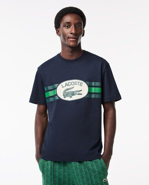 

Хлопковая футболка обычного кроя с принтом монограммы Lacoste, темно-синий
