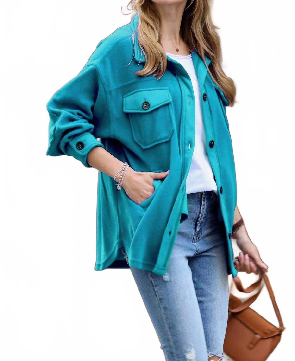 

Флисовая куртка-рубашка с карманами на пуговицах в цвете морской волны 42POPS, Teal