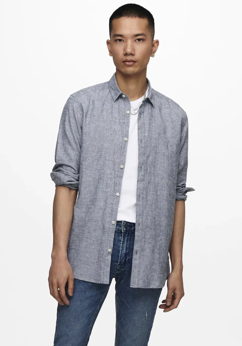 

Рубашка с длинными рукавами ONLY & SONS "ONSCAIDEN LS SOLID LINEN SHIRT NOOS", цвет Dress Blues