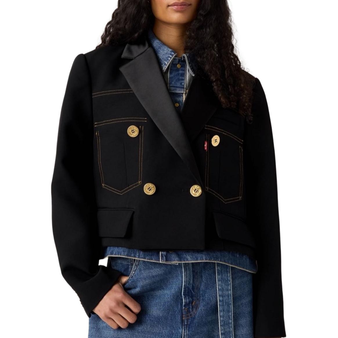 Двубортный укороченный джинсовый блейзер Sacai Levis, черный — фото 4