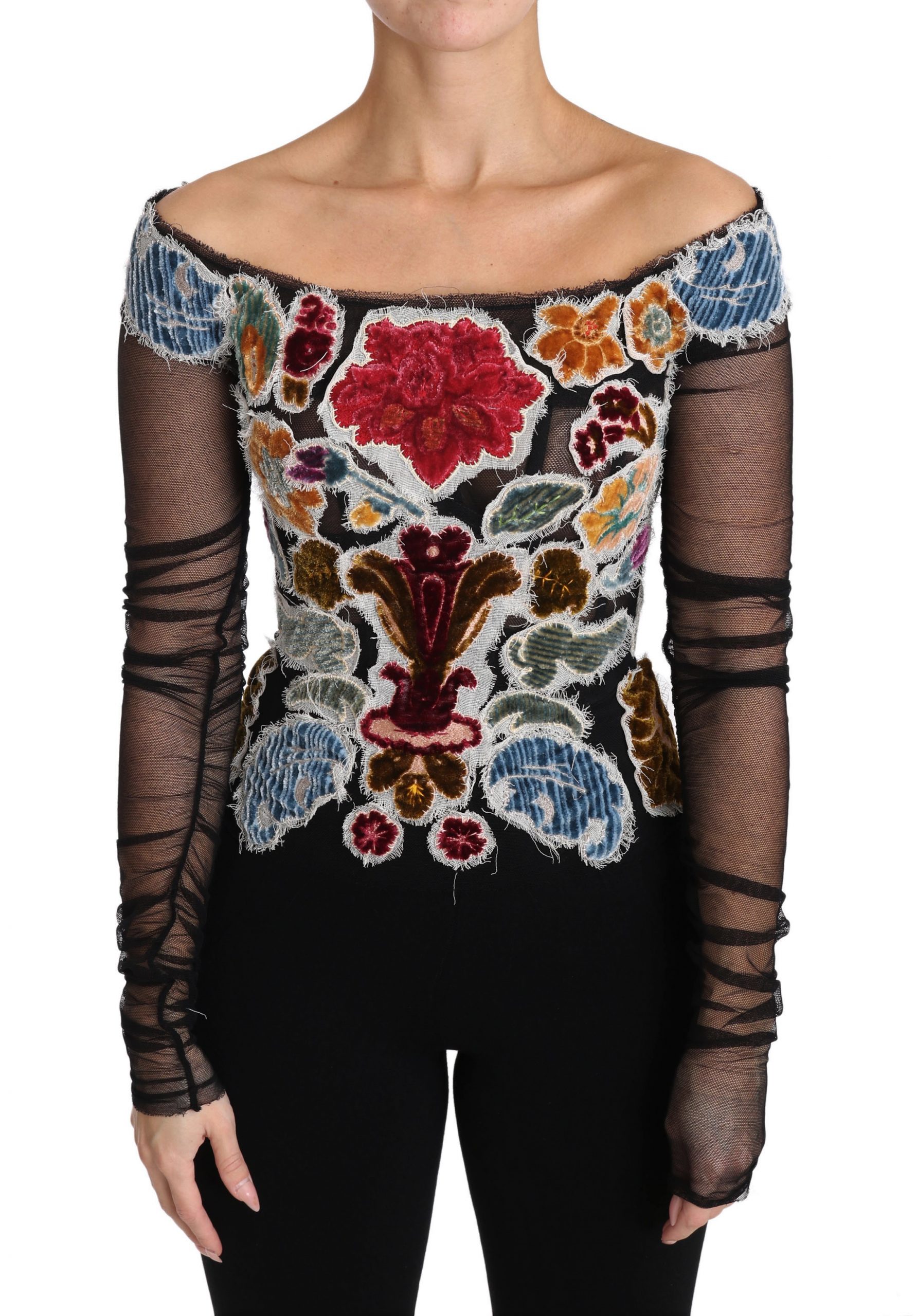 

Элегантный топ с длинными рукавами и цветочной аппликацией Dolce & Gabbana, мультиколор