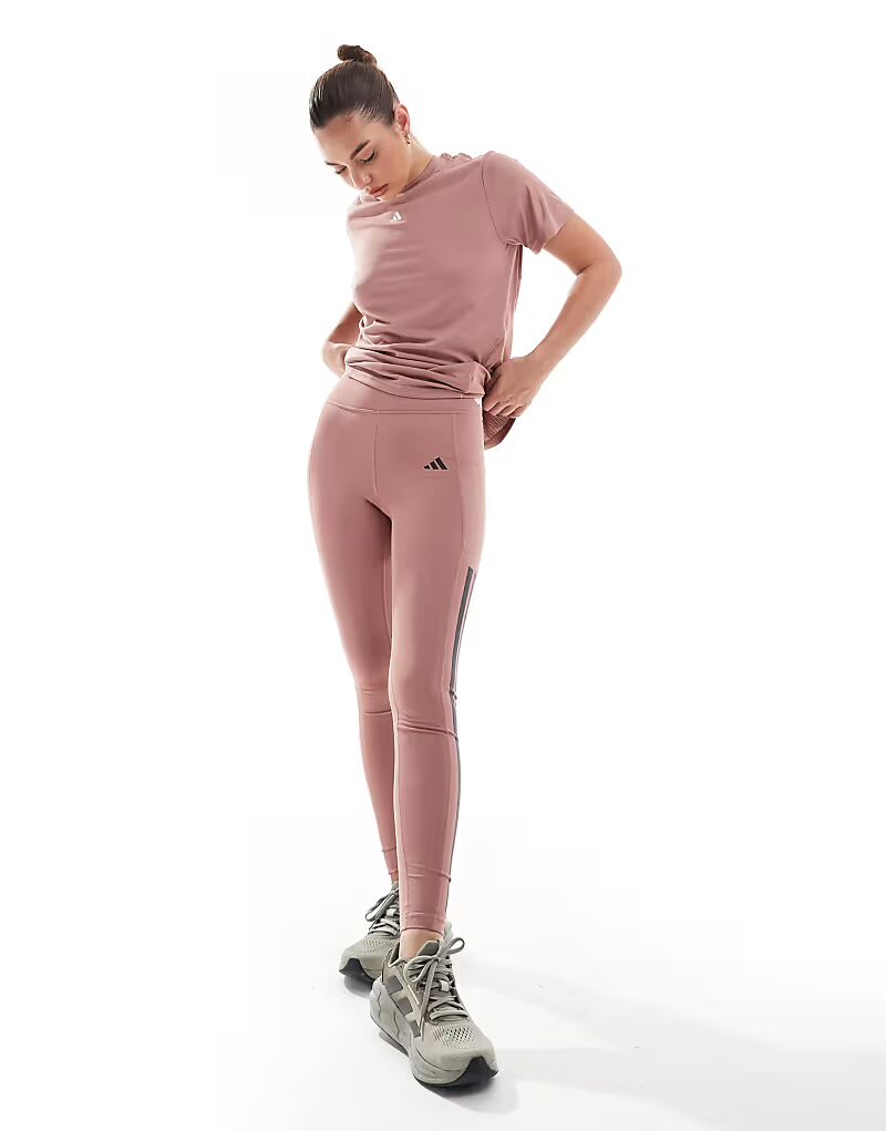 

Леггинсы Adidas Training Optime с тремя полосками в цвете пыльно-розовый