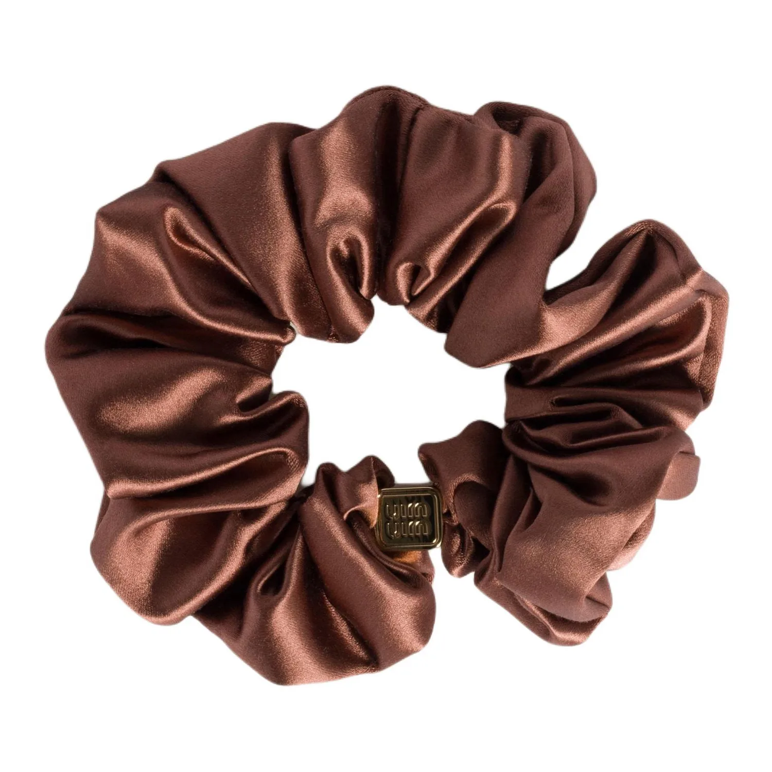 Лого-плакетка атласный скранч MIU MIU, cocoa коричневый — фото 2