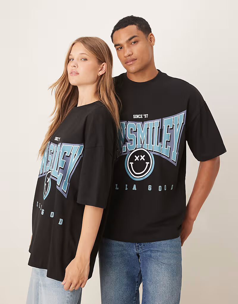

Футболка унисекс оверсайз с принтом «Улыбка» черного цвета Asos Design, Черный, Футболка унисекс оверсайз с принтом «Улыбка» черного цвета Asos Design