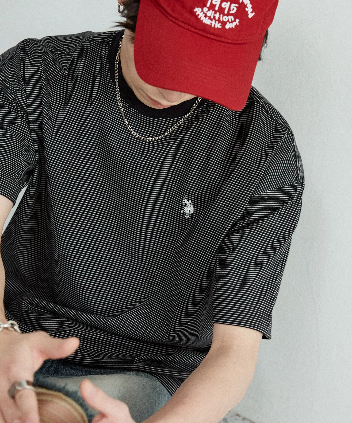Унисекс футболка U.S. POLO ASSN. в полоску с вышивкой PUBLUX чёрный