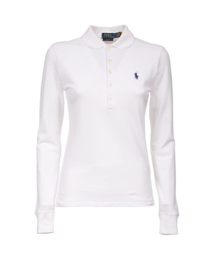 

Эластичная хлопковая рубашка-поло с длинными рукавами Polo Ralph Lauren, белый