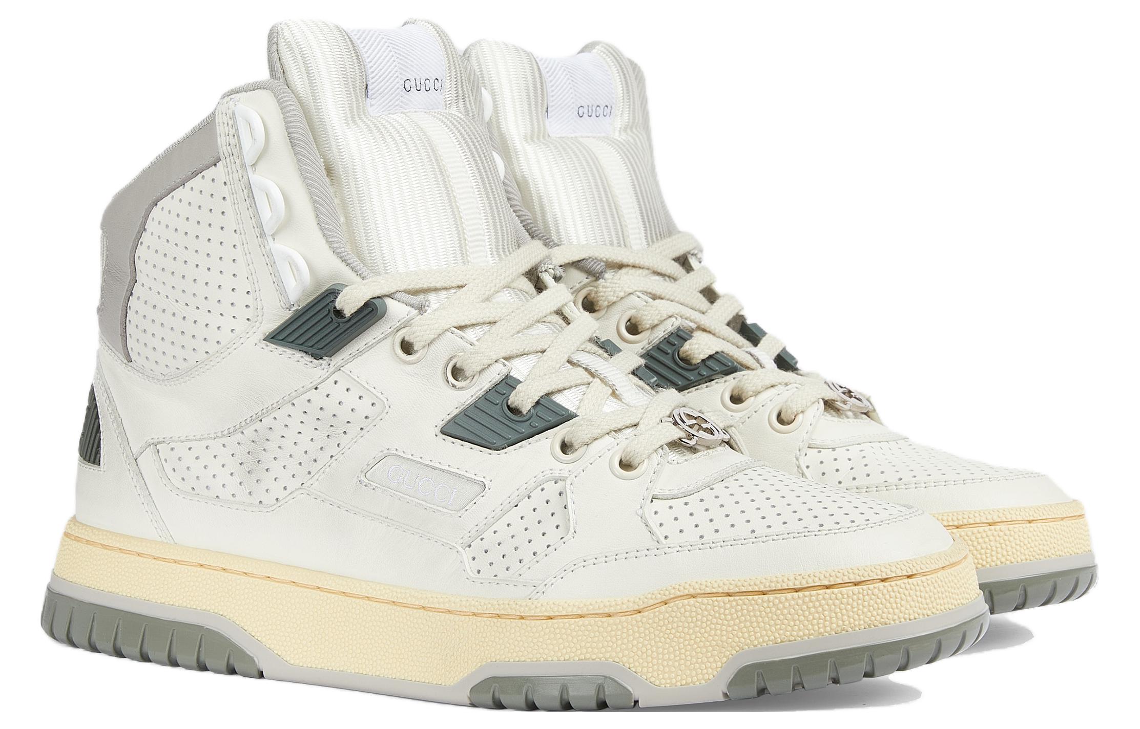 Женские кроссовки High Top 'Distressed Effect Off White' GUCCI, экрю — фото 3