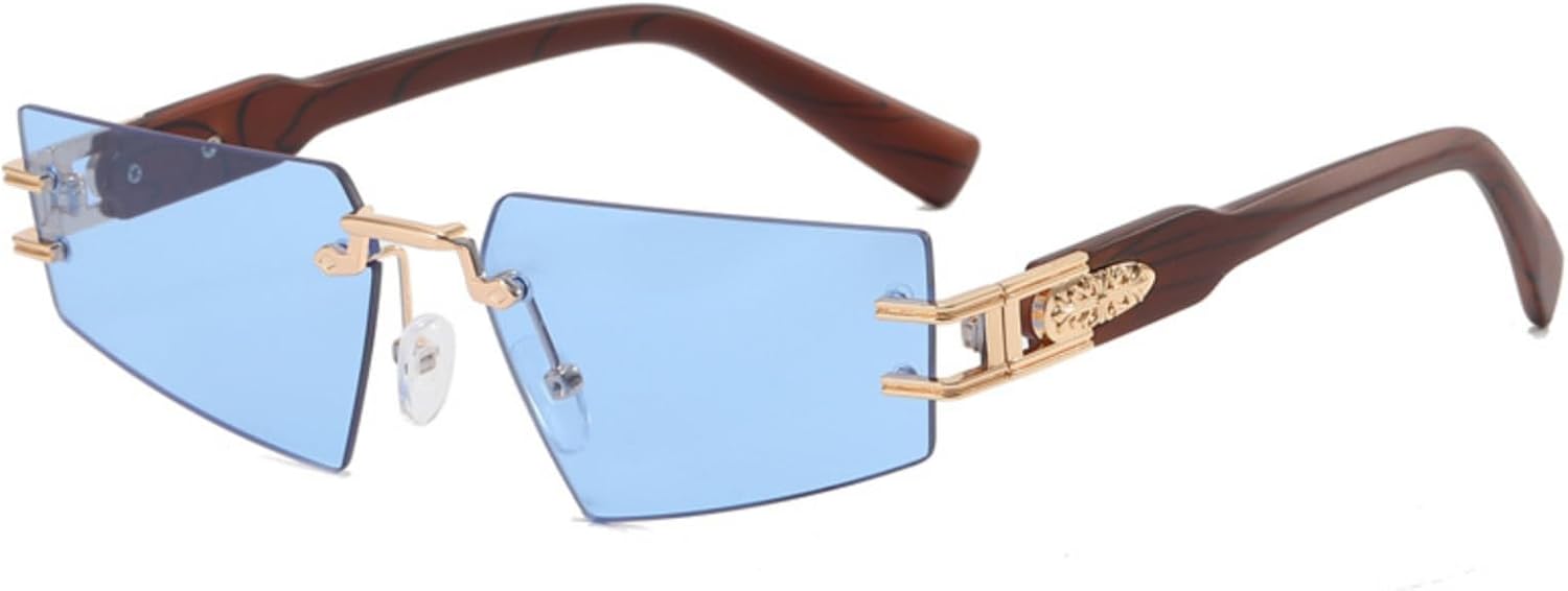 

Солнцезащитные очки с индивидуальной отделкой под дерево, солнцезащитные очки без оправы, квадратные солнцезащитные очки с защитой от УФ-излучения UV400 RAYPUR, Blue Lens