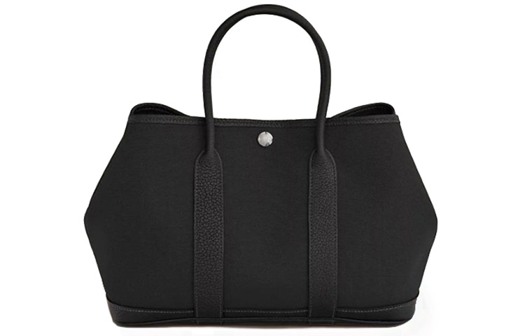 HERMES Сумка садовая холщовая с кожаными вставками унисекс черная — фото 2