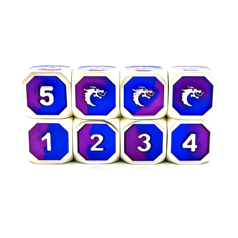 

Набор d6 — платиновый с фиолетовым и синим (8), Metal Dice - Dragon Forged