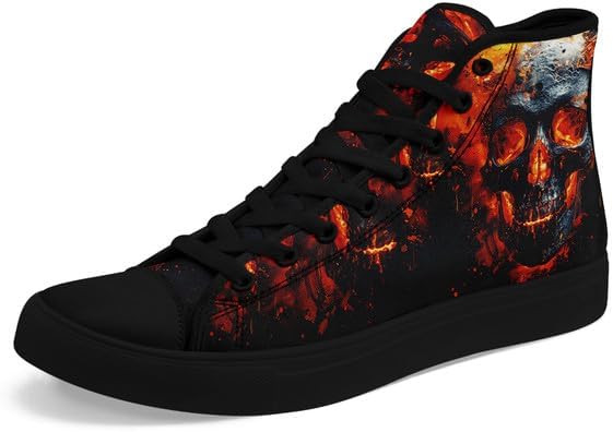 

Высокие кеды AWSOLE с черепом из холщовой ткани для мужчин и женщин, шнуровка, модная унисекс, с рисунком пламени, повседневные плоские туфли, черные и белые