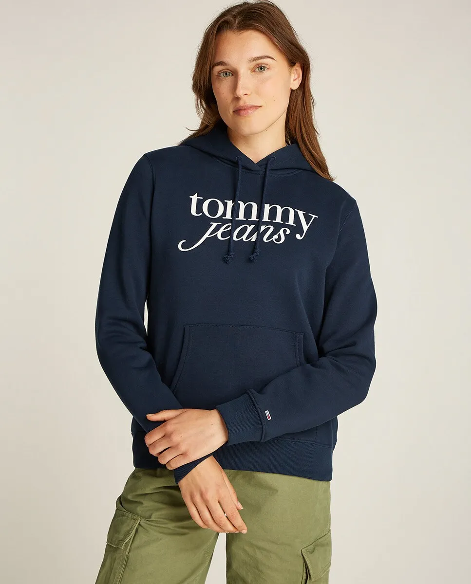 

Женская толстовка с капюшоном и карманом-кенгуру Tommy Jeans, темно-синий