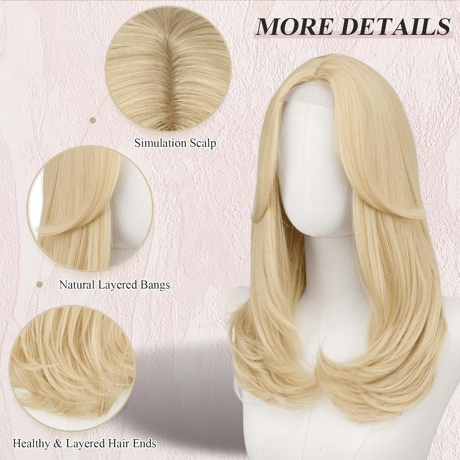 Женский парик FESHFEN Lace Front с челкой, 45 см, блонд Feshfen, Lace Front - Blonde — фото 4
