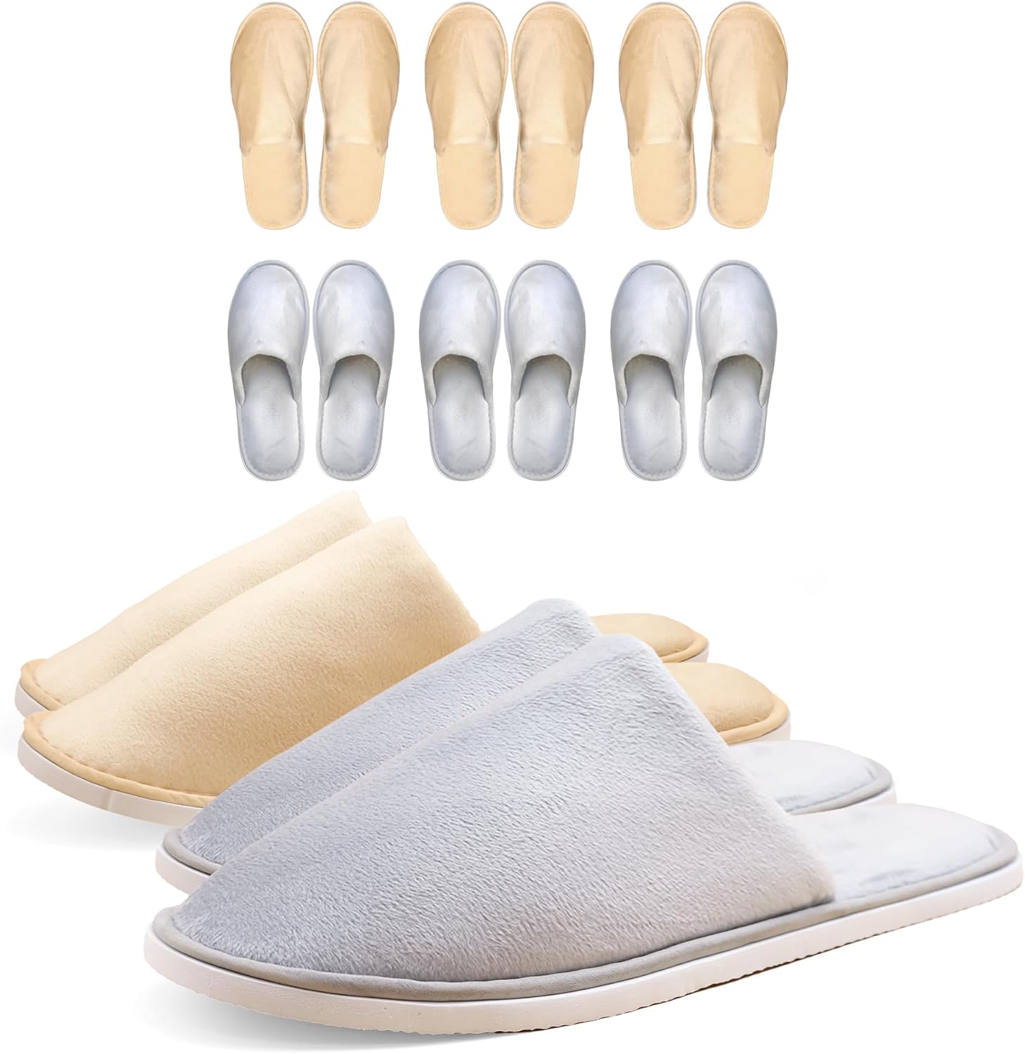 

Домашние спа-тапочки 6-12 пар - Унисекс, стираемые, с закрытым носком, нескользящие одноразовые тапочки для гостей, ванной комнаты, спальни, отеля, дома, невесты, путешествий и дома без обуви Modlux, серый/бежевый