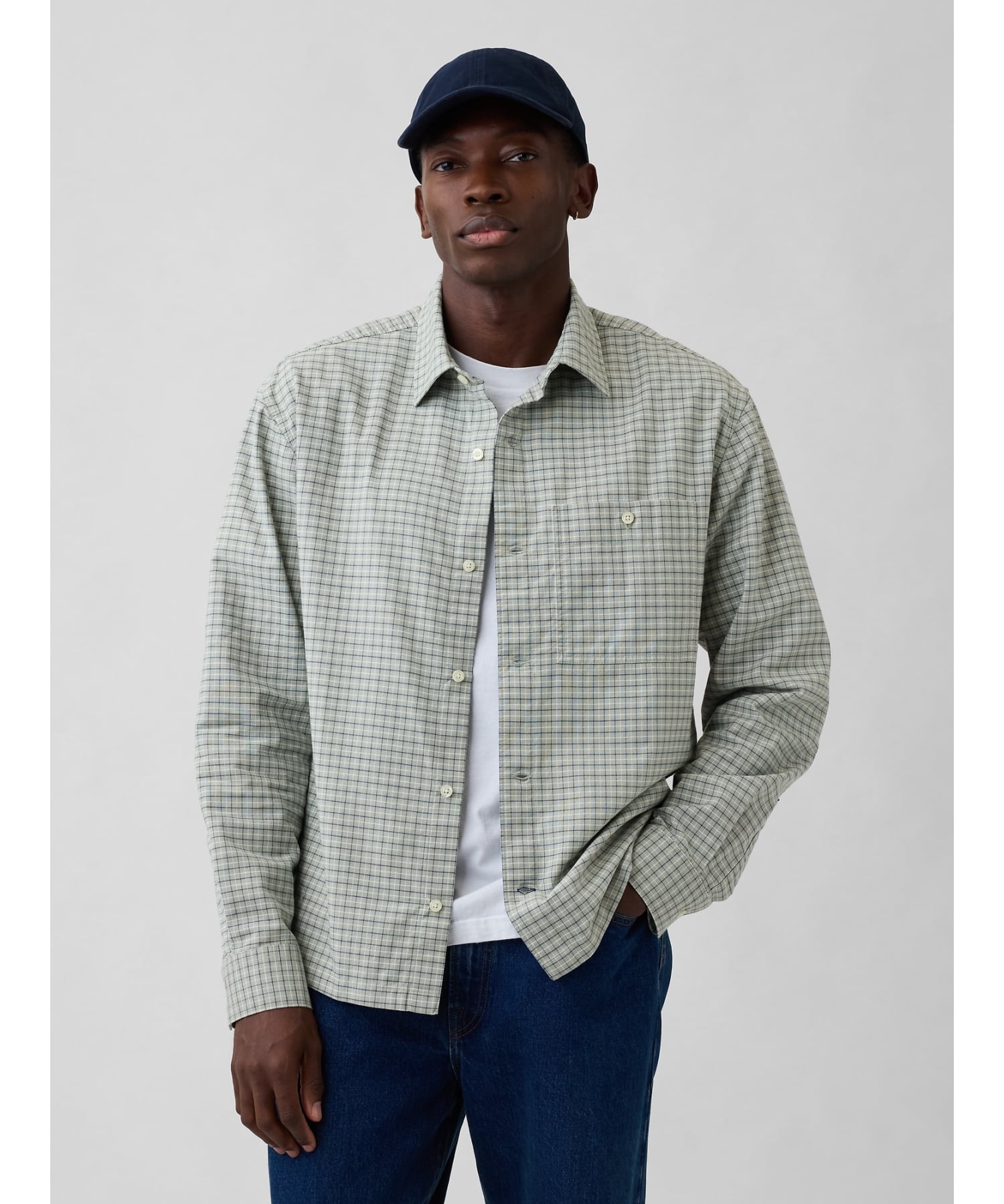 (U) Рубашка Оксфорд свободного кроя GAP, OLIVE_WINDOWPANE