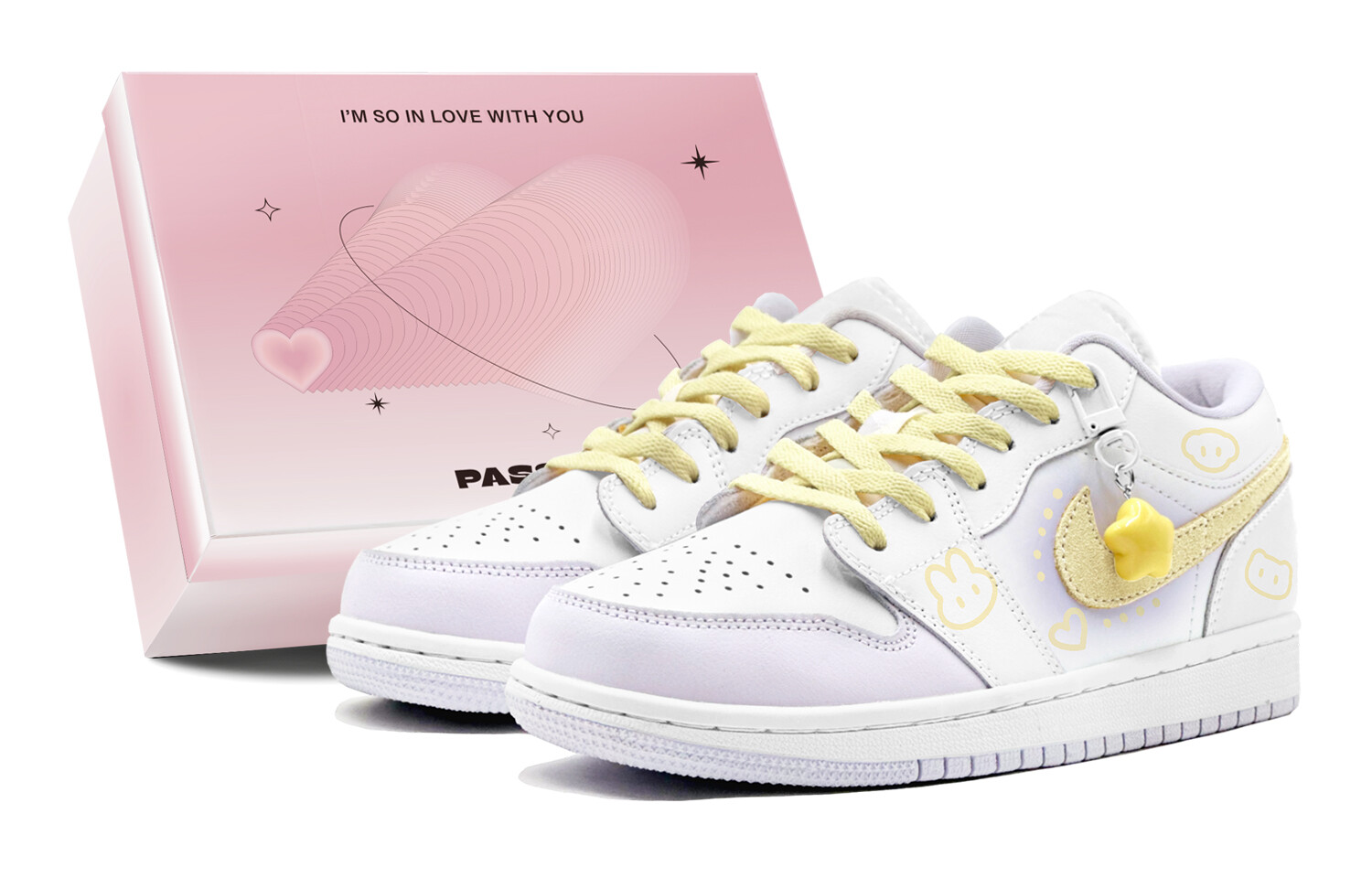 

Кроссовки Air Jordan 1 Vintage Basketball Shoes Women's Low-top Yellow, светло-фиолетовый