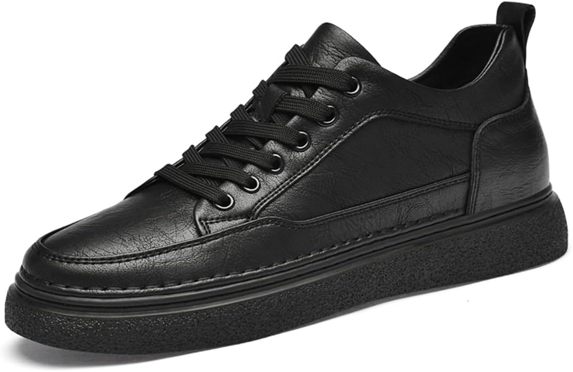 

Мужские кожаные туфли с подъемом, повседневные, с шнуровкой, удобные, модные, с невидимым увеличением роста, для вождения, офиса и прогулок, мокасины Ukuboxbag, черный