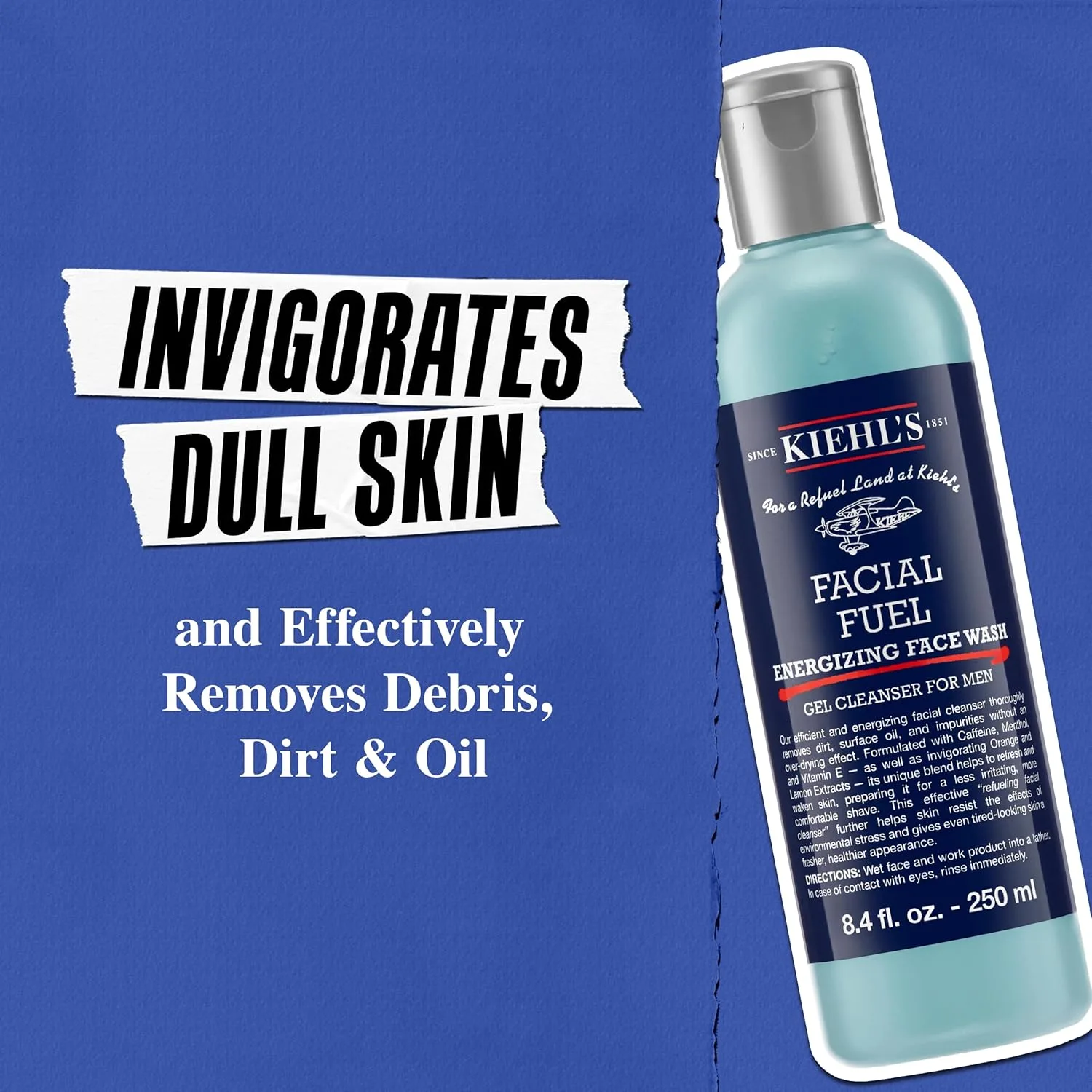 Гель для умывания Kiehl's — Facial Fuel, освежающий и бодрящий, для мужчин, с кофеином, витамином Е и ментолом. Не, 248 мл — фото 4