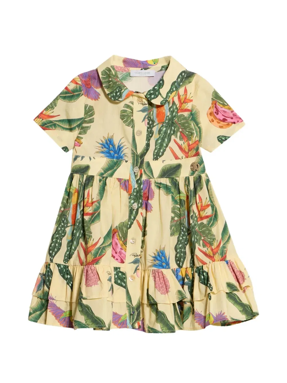 Платье с рюшами и принтом Tropicana Roberto Cavalli Junior, желтый