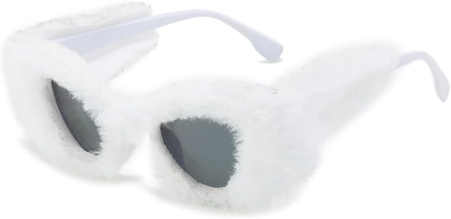 

Женские солнцезащитные очки «кошачий глаз» с мягким мехом, в стиле ретро, ​​роскошные, модные, для активного отдыха, путешествий, вечеринок, с защитой от УФ-излучения UV400 TKKTLLT, White Gray