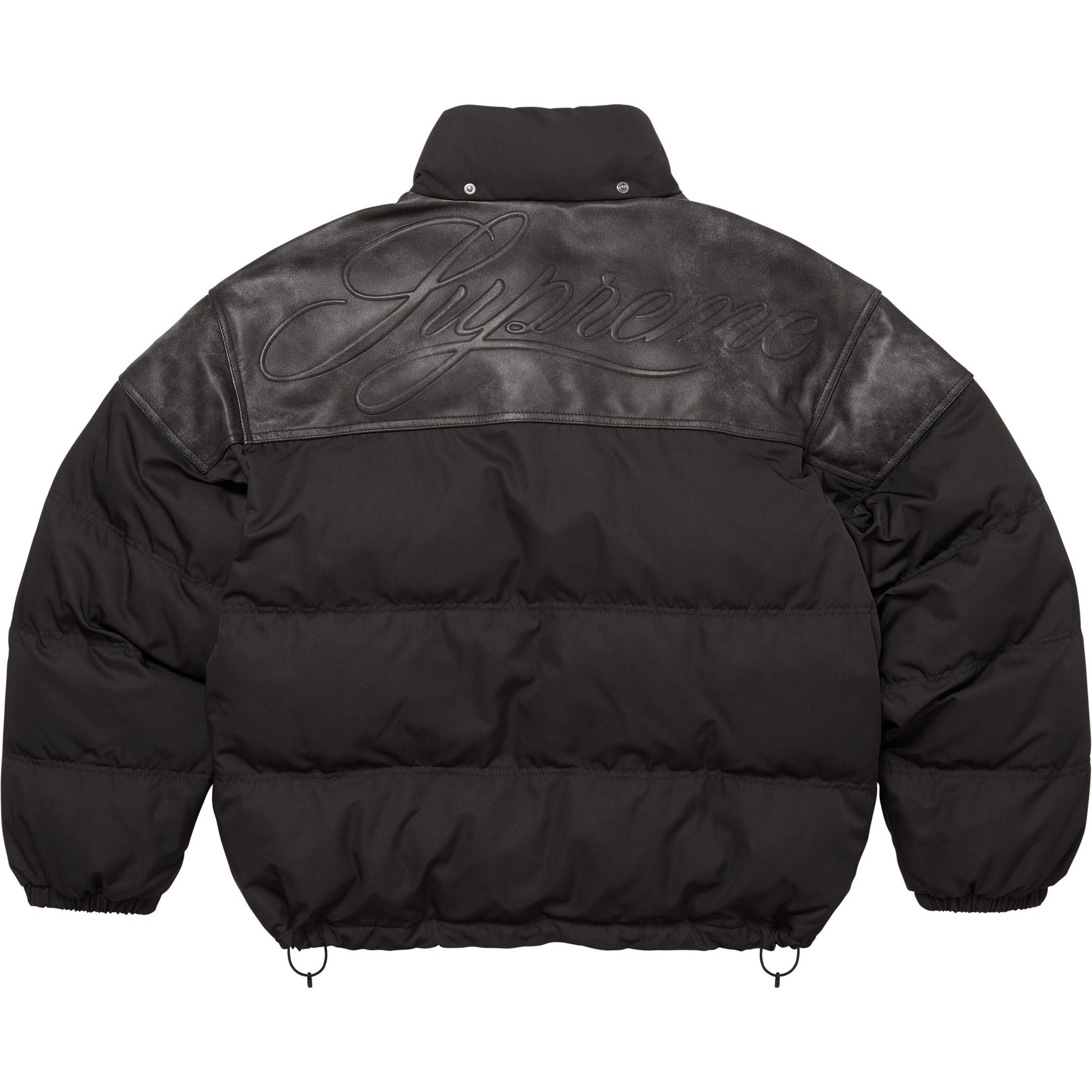 Куртка пуховик unisex с кожаной кокеткой fw25 week7 Supreme, фиолетовый — фото 3