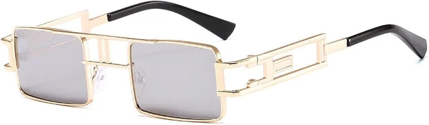 

Солнцезащитные очки в стиле ретро-панк прямоугольной формы для женщин, модные, с ажурной металлической оправой, в стиле стимпанк для мужчин, с защитой от УФ-излучения UV400 HHZZYVY, Golden Silver Mirror