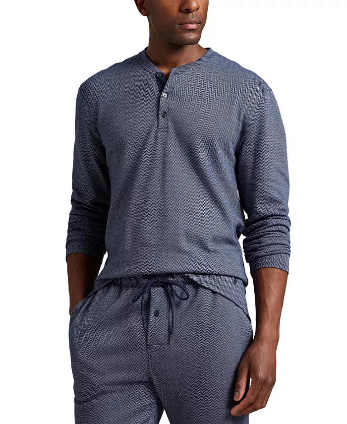 Мужская сорочка для сна с длинным рукавом в елочку Polo Ralph Lauren, синий — фото 2