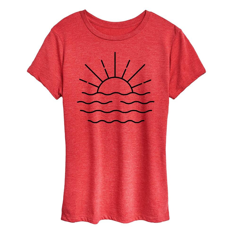 

Женская футболка с рисунком Ocean Sunset Linework, цвет Heather Red