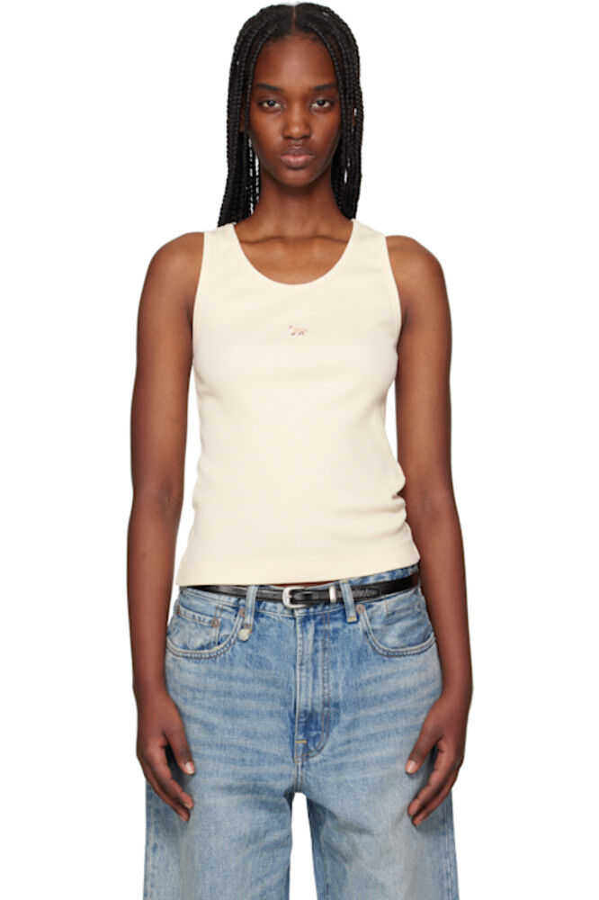 

Бежевый топ с нашивками Baby Fox в рубчик Maison Kitsuné