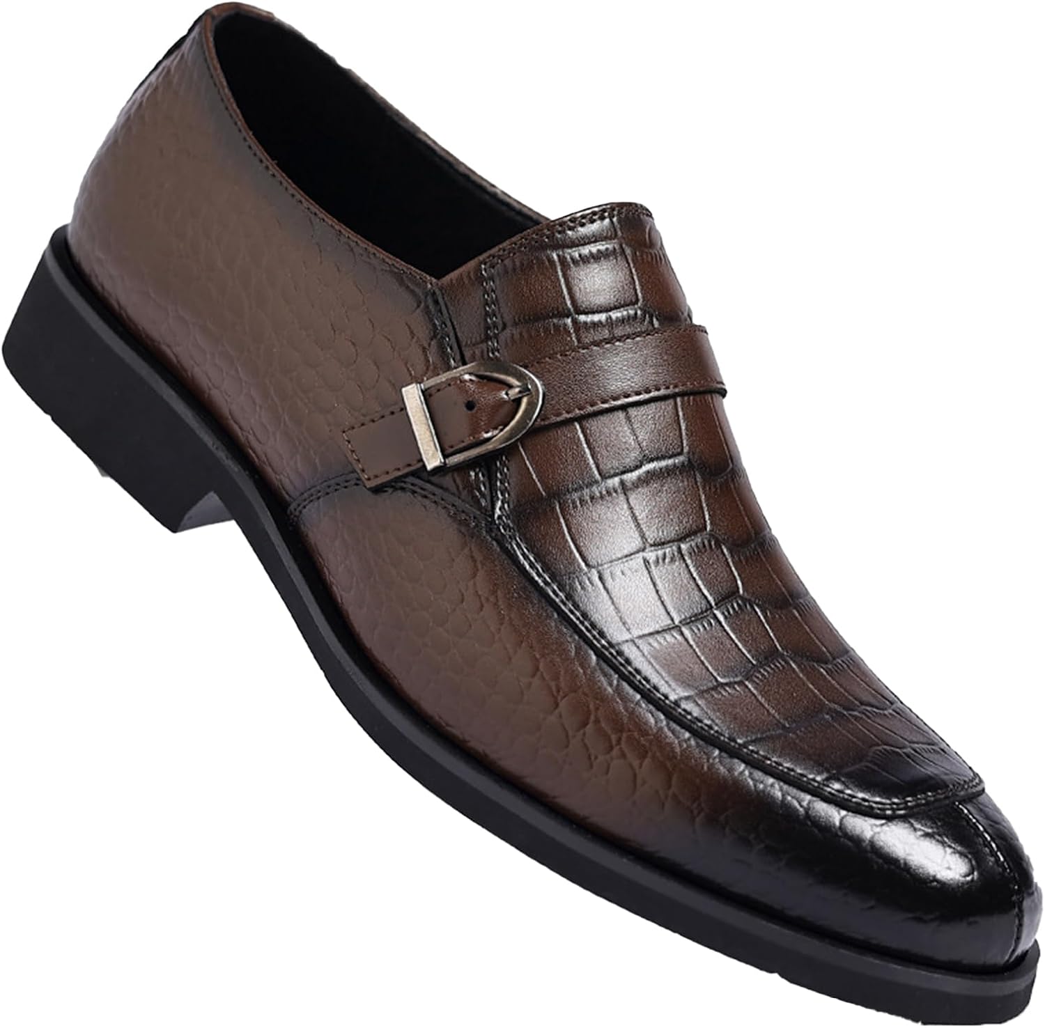 

Мужские классические кожаные лоферы BKSHDSIE с массивным каблуком, металлической пряжкой, закругленным носком, удобной мягкой подошвой, подходящие для повседневной носки, вечеринок, свадьбы и деловых мероприятий Uzujbaa, коричневый