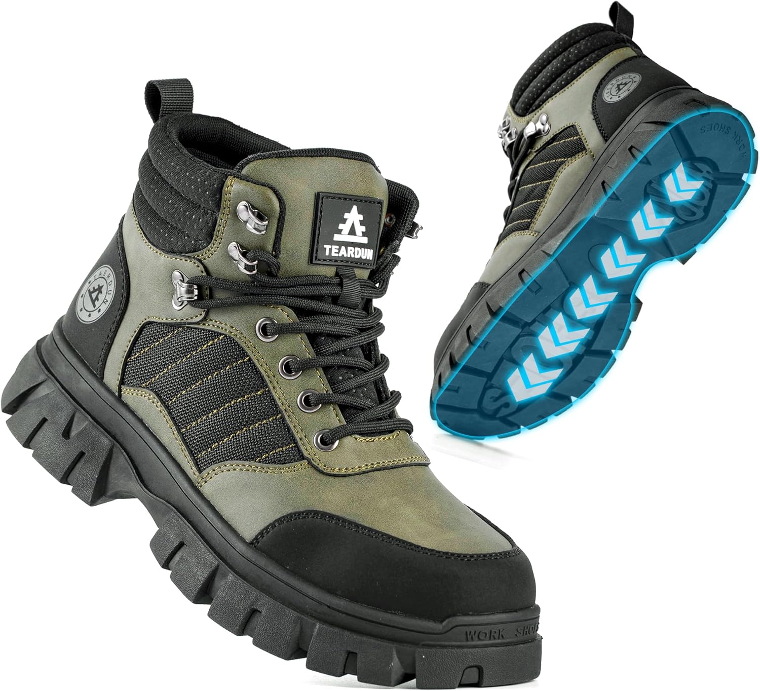 

Мужские сапоги со стальным носком, водонепроницаемые, противоскользящие, дышащие, удобные и легкие, для промышленности и строительства, неубиваемые сварочные сапоги, противопрокольные ботинки Taerdun, зеленый